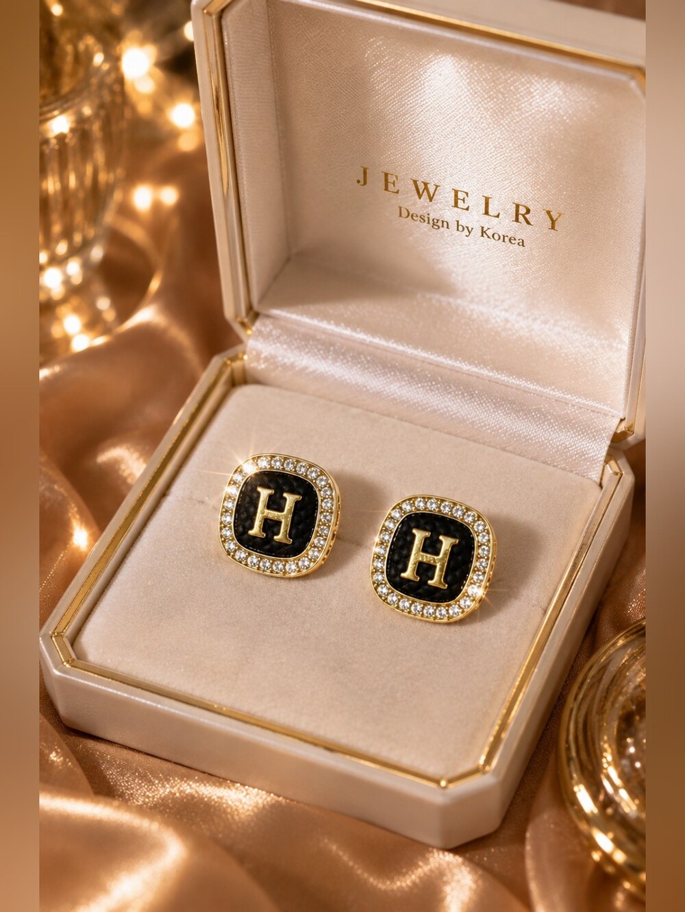 Designer-Inspired Black Gold Stud Earrings Cubic Zirconia Stainless Steel